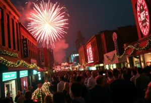 Fireworks over Beale Street during New Year's Eve in Memphis