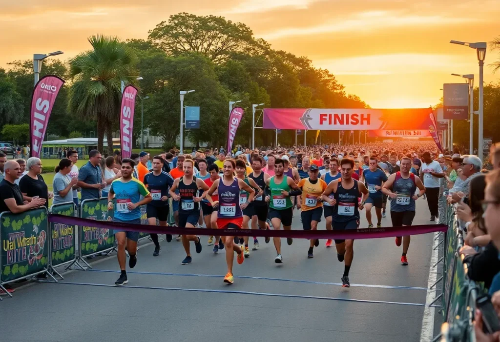Runners crossing the finish line at the New Year’s One Day Ultramarathon in San Jose
