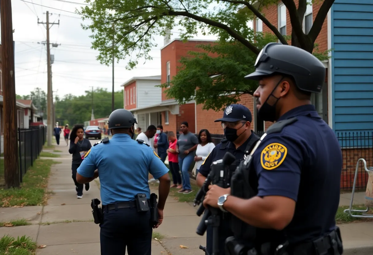 Community scene in Nutbush neighborhood with police presence