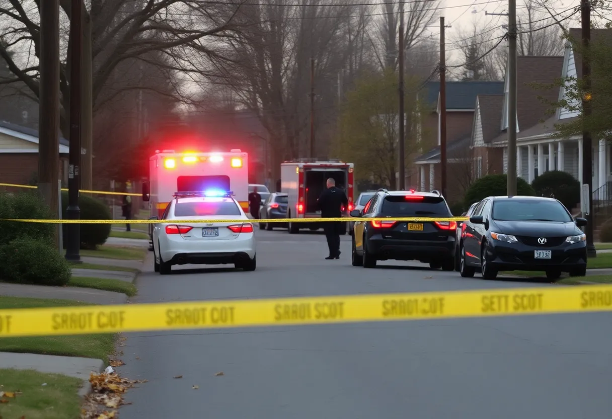 Police and emergency responders at the scene of a shooting in Nutbush neighborhood