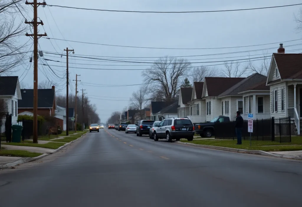 Empty street in Nutbush neighborhood, Memphis, reflecting community concerns after a shooting.