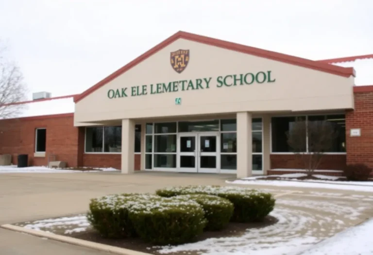 Oak Forest Elementary School during winter with snow