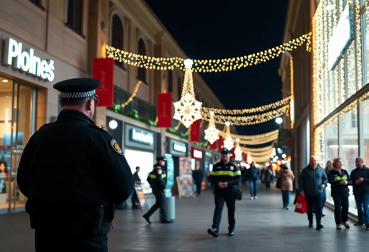 Police officers in a shopping area during the Operation Jingle Bells initiative
