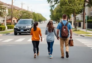 Parkway Village street scene with pedestrian crossing