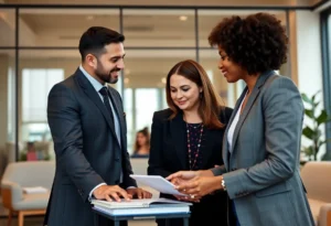 Financial advisors collaborating in an office to enhance wealth management services.