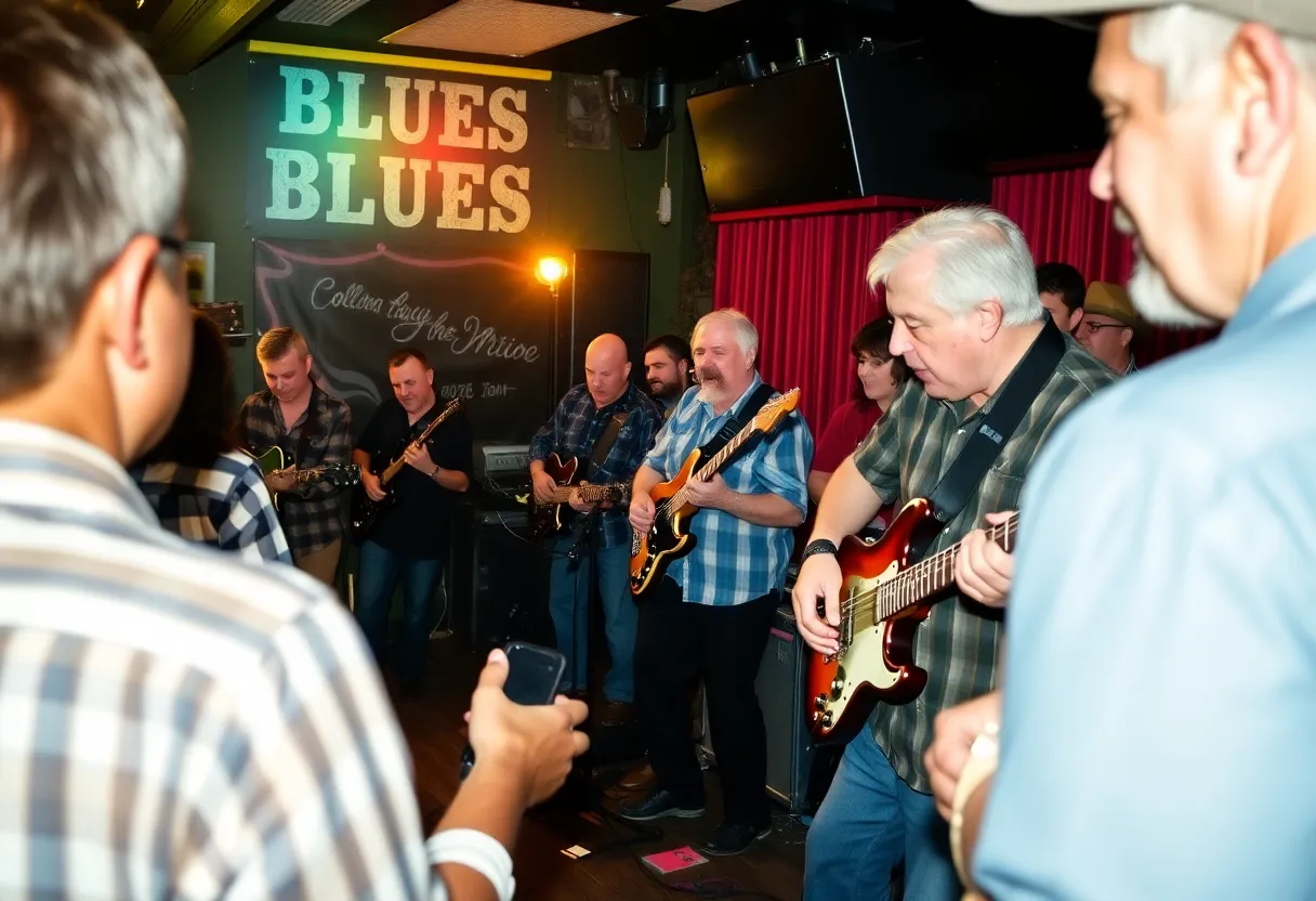 Musicians performing at a live blues concert