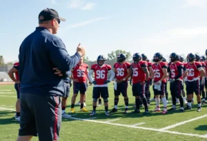 Ryan Silverfield coaching the Arkansas Razorbacks football team during practice