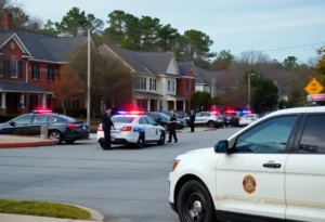 Police cars at a community scene in Sandy Springs, Georgia