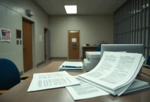 Interior view of Shelby County Jail focusing on administrative work