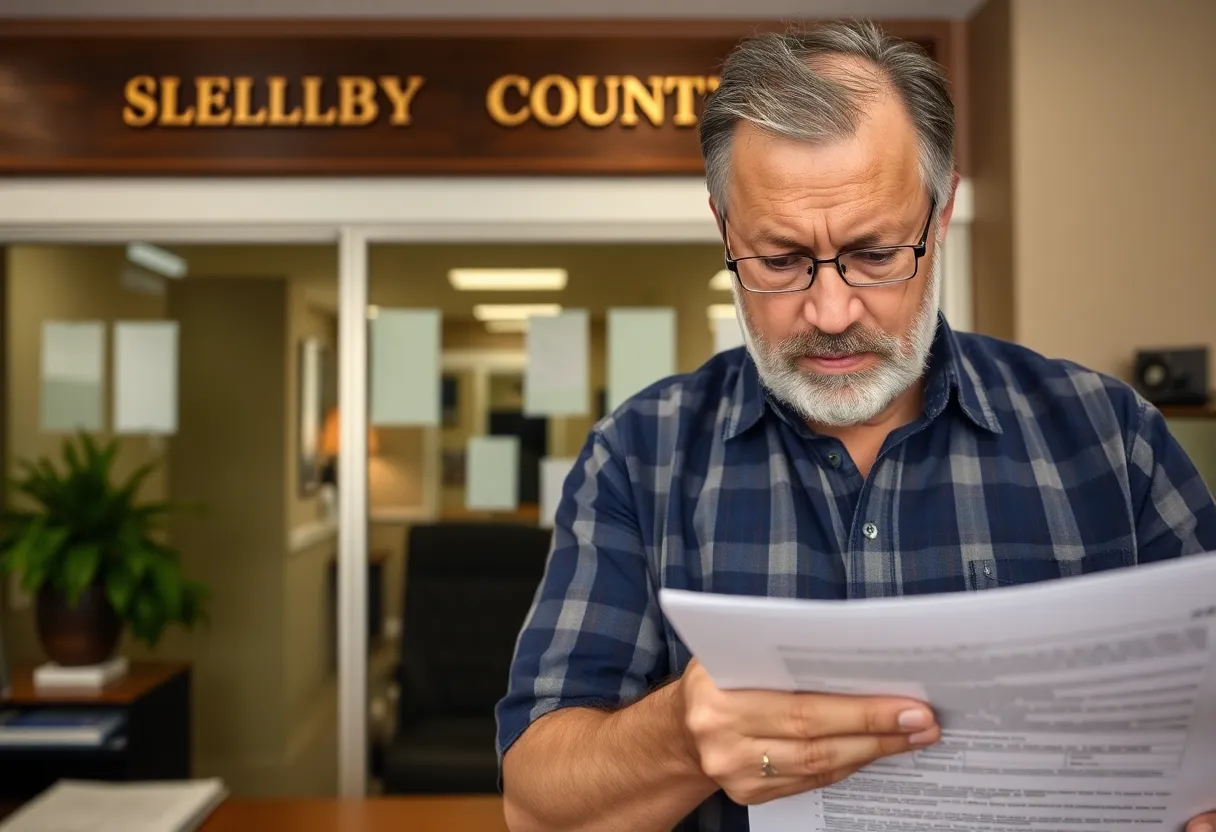 Concerned homeowner reviewing property records in Shelby County