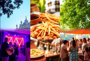 Collage of Southern events including music festival and culinary gathering