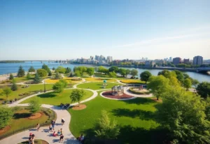 View of Tom Lee Park showcasing playgrounds and green spaces