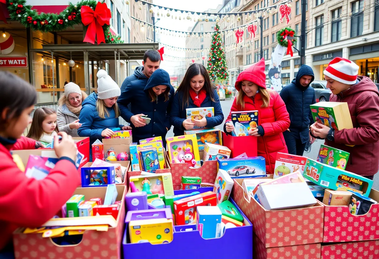 Families donating toys at a community event in Memphis