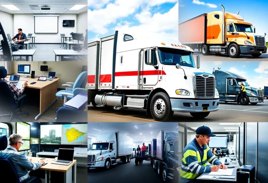 Trucking school training session with instructor and students