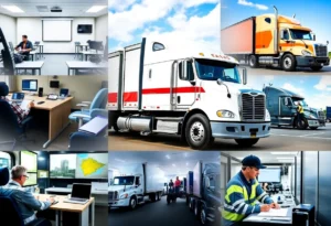 Trucking school training session with instructor and students