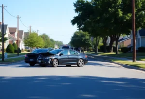 Scene of a two-car crash in Parkway Village with emergency responders present.
