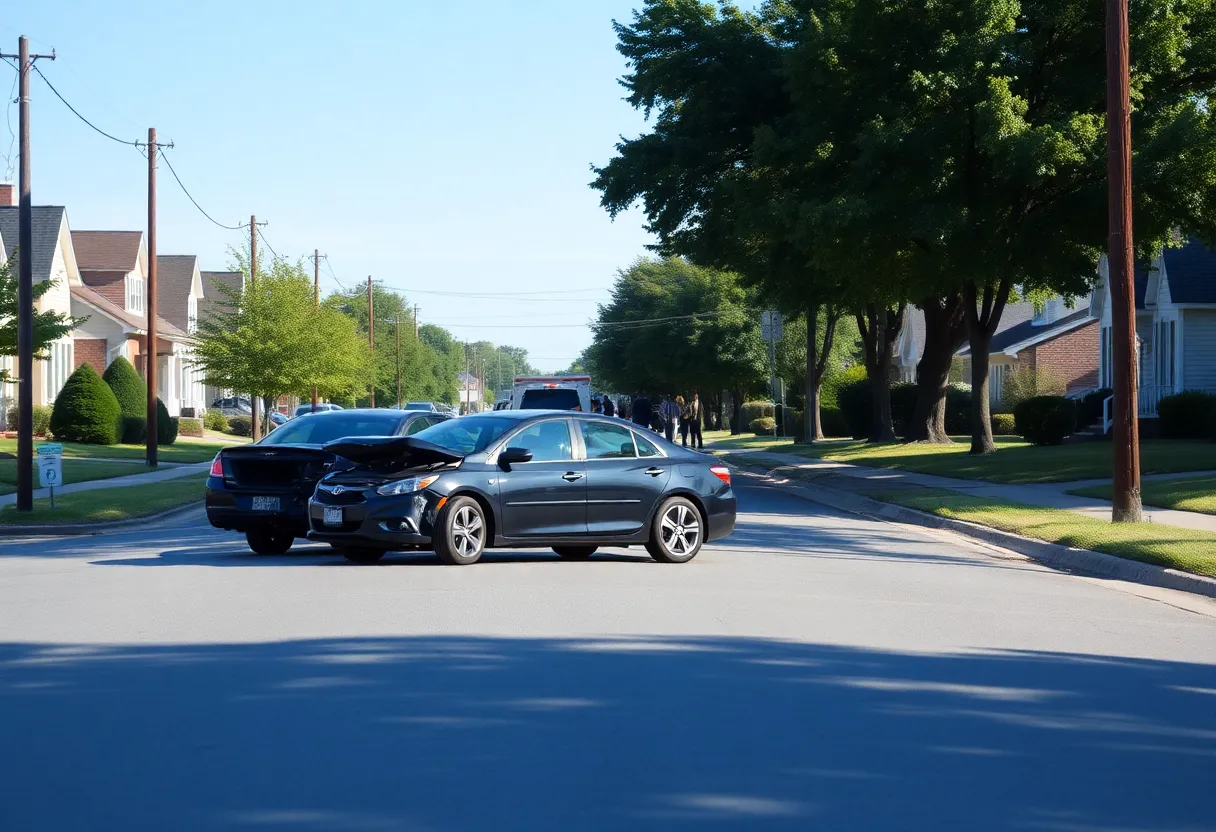 Scene of a two-car crash in Parkway Village with emergency responders present.