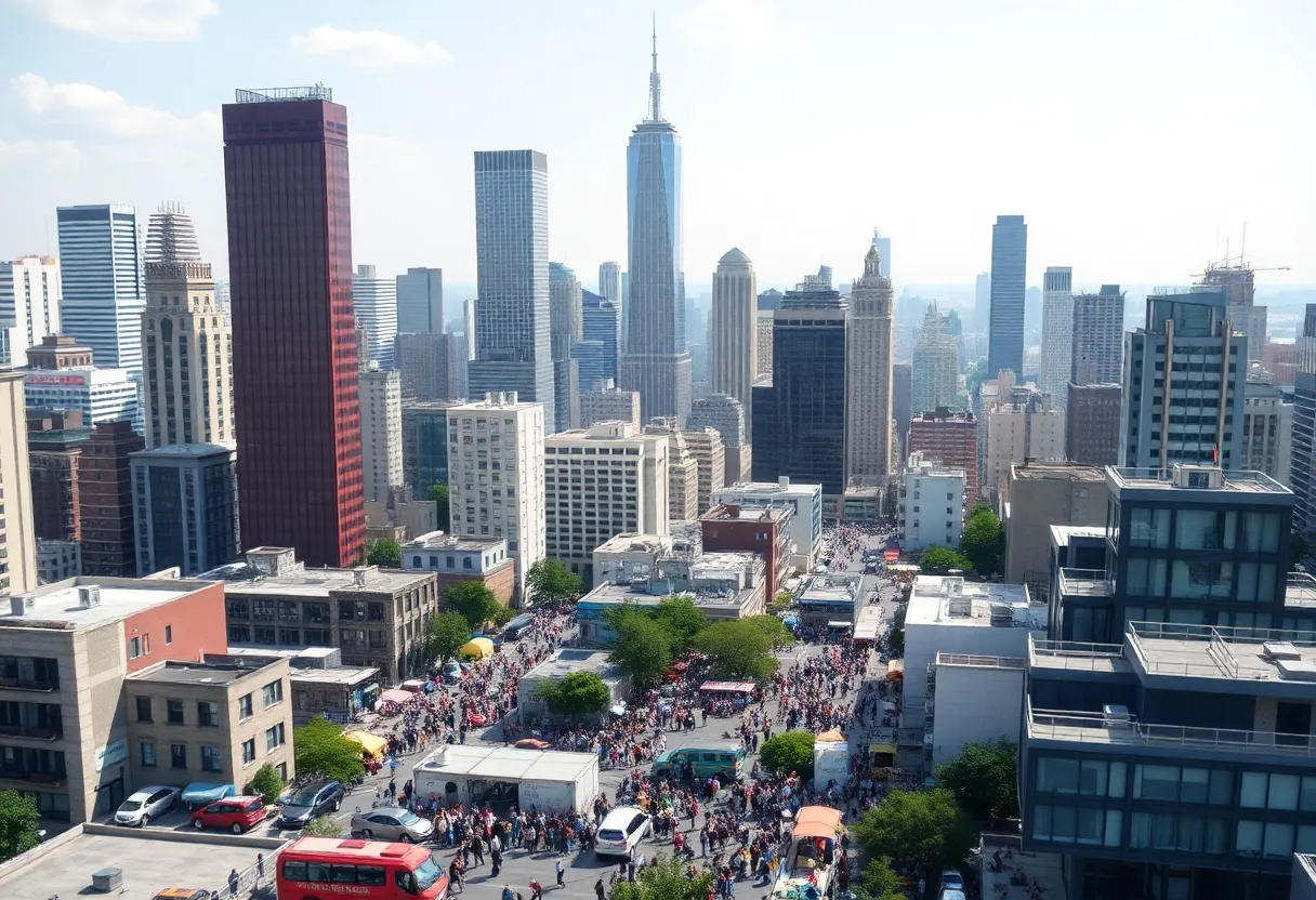 A busy urban street scene reflecting high living costs in cities.