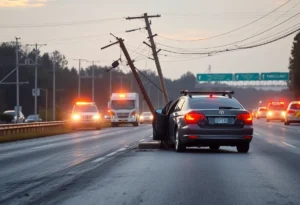 Vehicle collision with utility pole causing power lines to fall