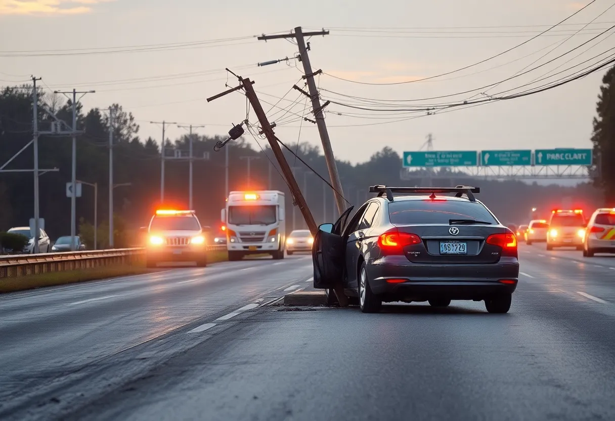Vehicle collision with utility pole causing power lines to fall
