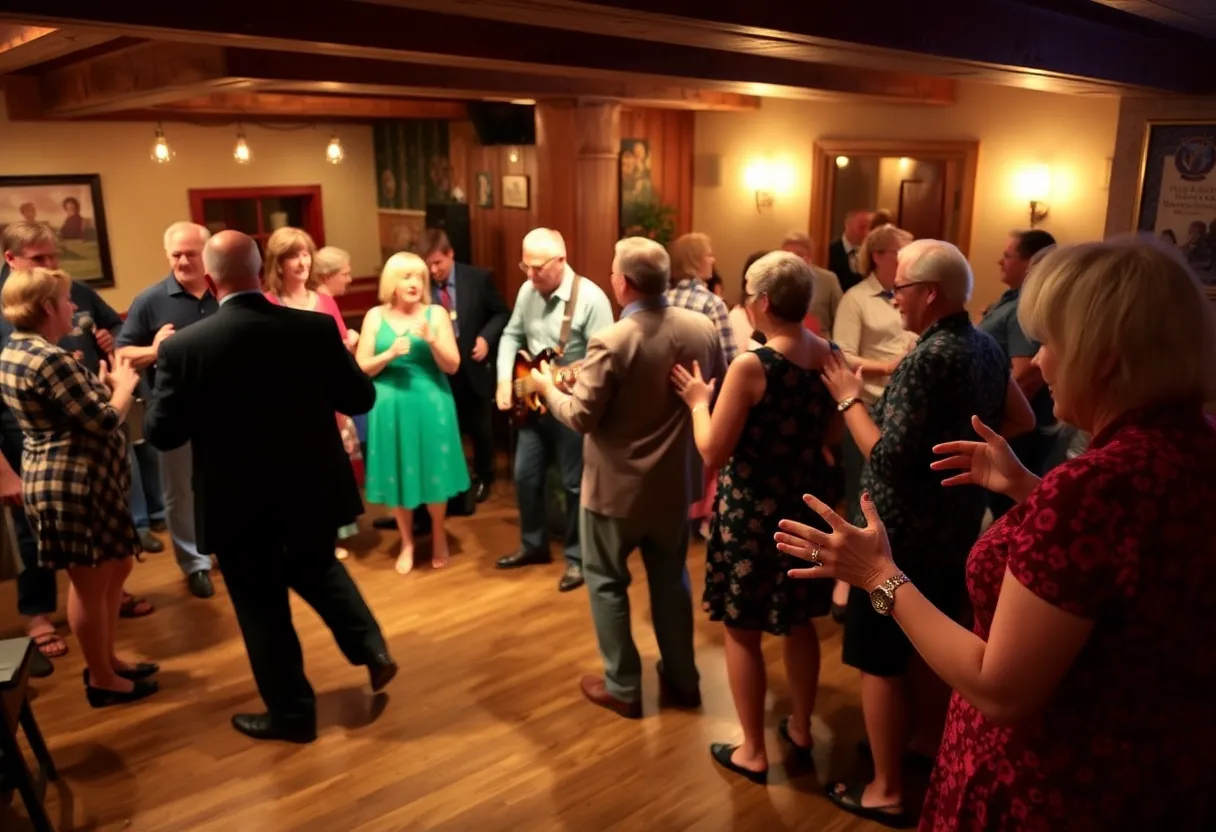 Crowd enjoying live swing music at Wyly Bigger's event