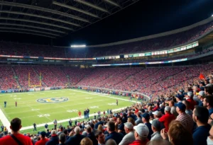 Football fans celebrating the appointment of the new head coach at a stadium