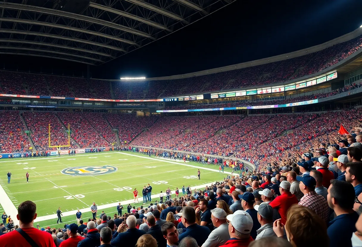 Football fans celebrating the appointment of the new head coach at a stadium