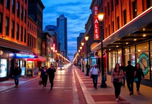 Vibrant scene on Beale Street with improved public safety and infrastructure