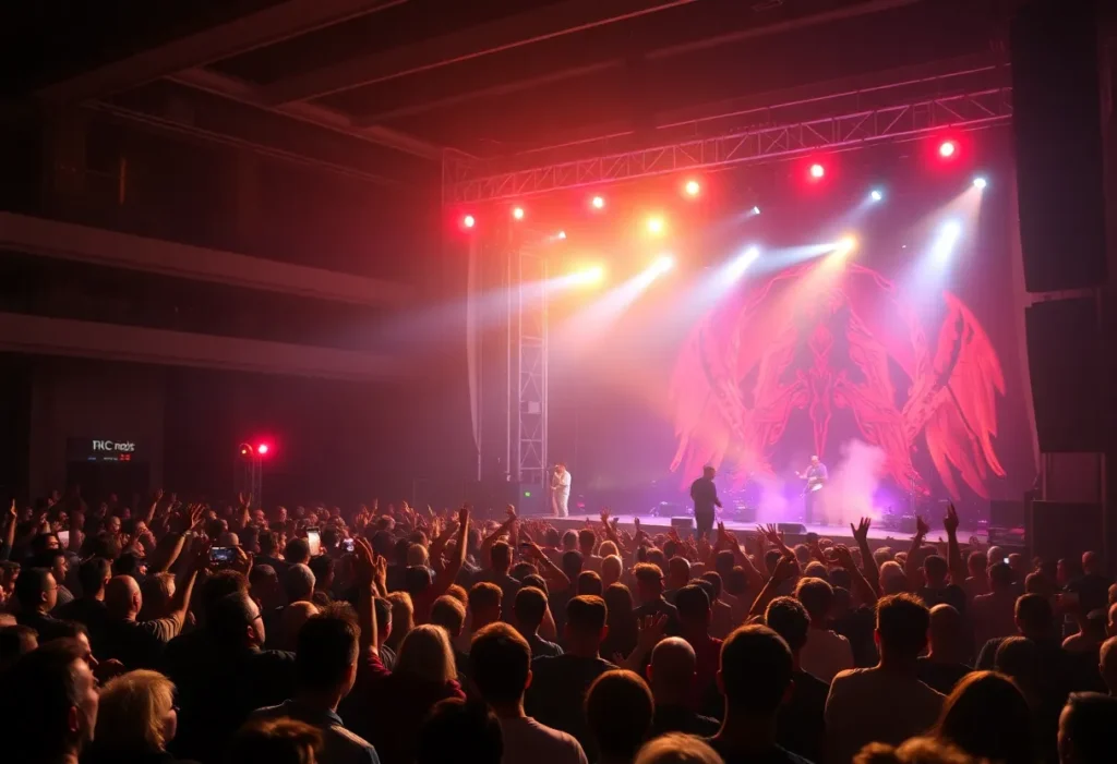 Concert crowd enjoying Bruno Mars Romantic Tour performance