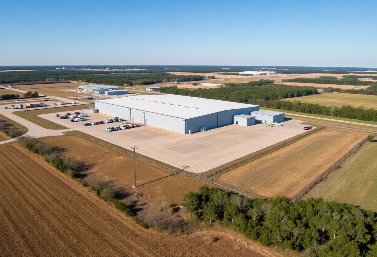 Aerial view of the site for potential ICE detention center in Byhalia, Mississippi.