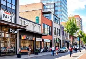 A streetscape in Collierville showing new businesses and community life.