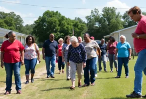Community members searching for a missing elderly person in Caddo Parish.