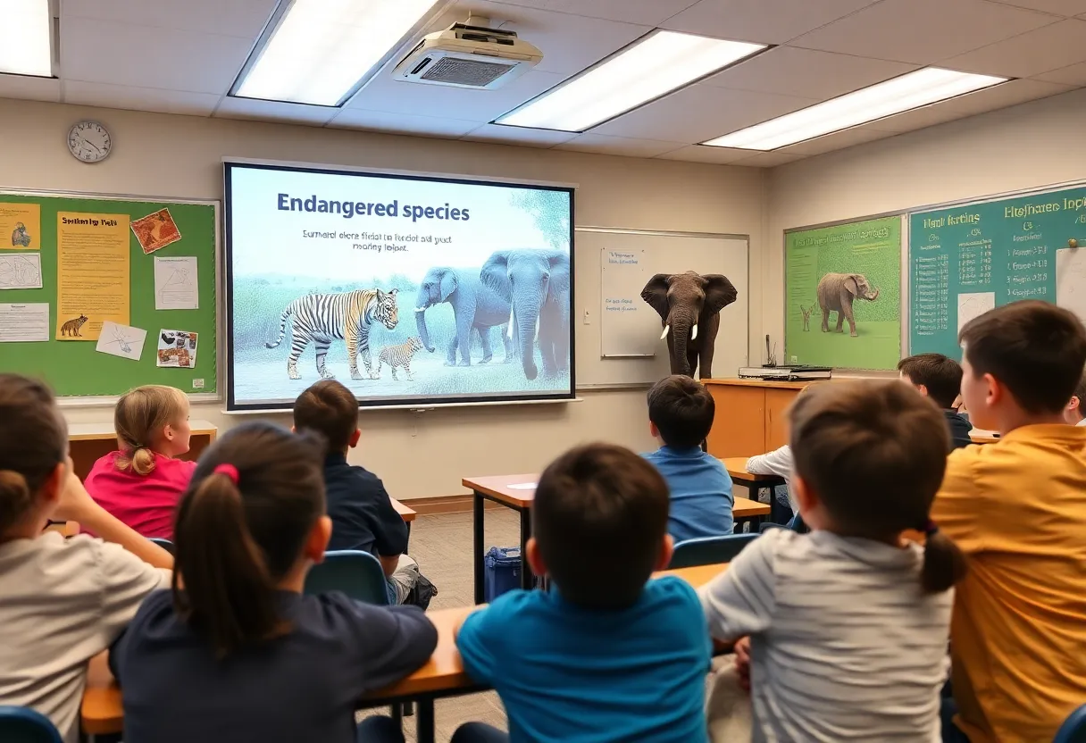 Students learning about endangered species at Memphis Zoo