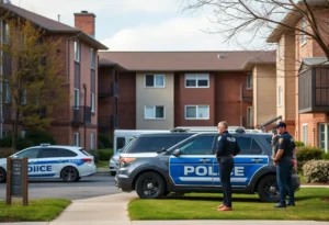 Police activity at Whitney Manor Apartments after stabbing incident.