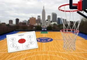 Memphis skyline and basketball court representing coaching search