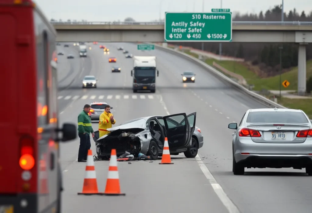 Emergency responders at the scene of an I-240 crash in Memphis
