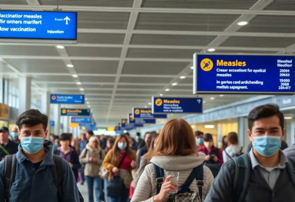 Travelers at Memphis International Airport receiving health advisory about measles exposure.