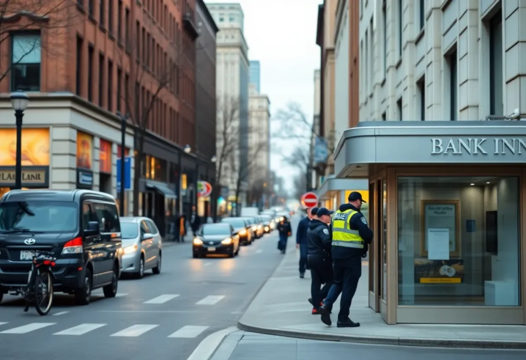 Scene of a Memphis bank with police presence after a robbery