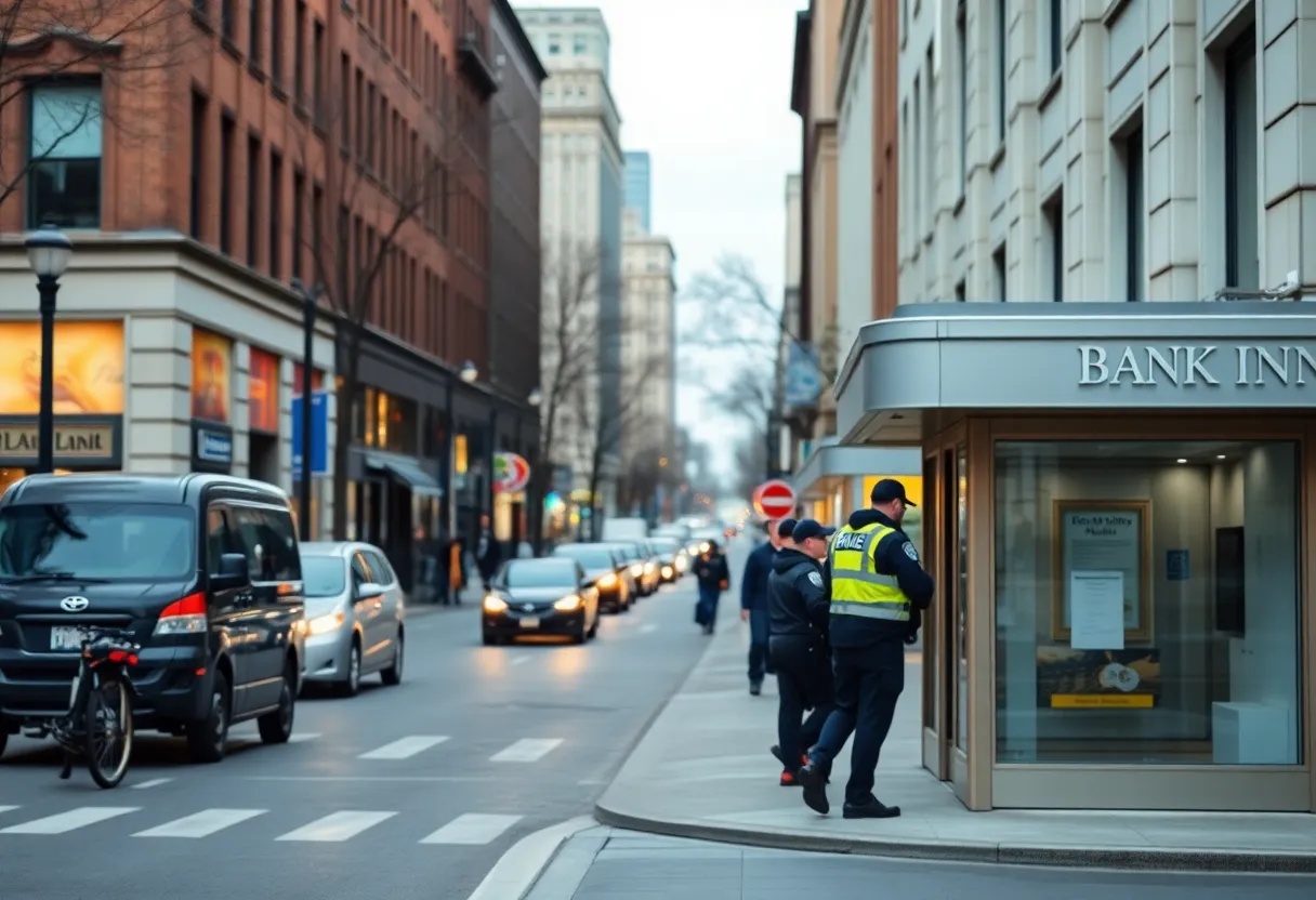 Scene of a Memphis bank with police presence after a robbery