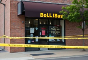 Scene outside a Memphis business with police tape, highlighting theft concerns