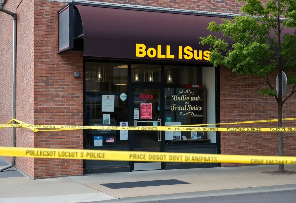 Scene outside a Memphis business with police tape, highlighting theft concerns