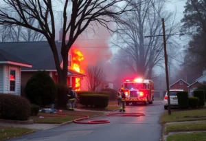 Firefighters working at an extinguished fire scene in Memphis.