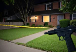 A nighttime view of a Memphis home with security measures visible outside