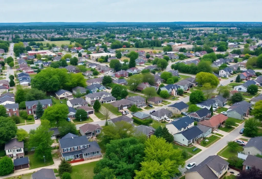 Aerial view of diverse neighborhoods in the Memphis metro area.