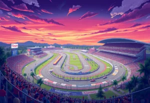 Rendering of the revamped Memphis Motorsports Park with new tracks and amphitheater.
