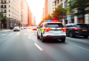 Police vehicle in pursuit during a high-speed chase