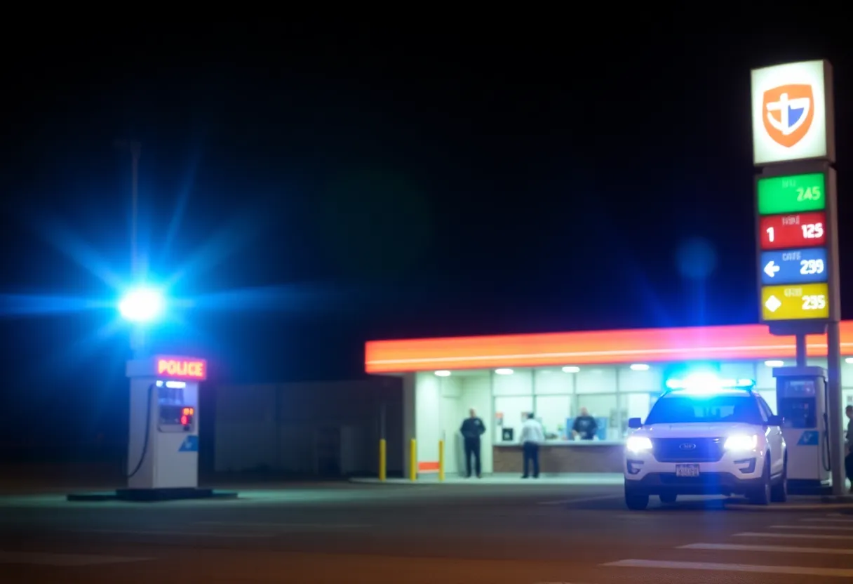 Police lights at Airways Express & Gas after a shooting incident
