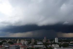 Storm clouds over Memphis indicating severe weather