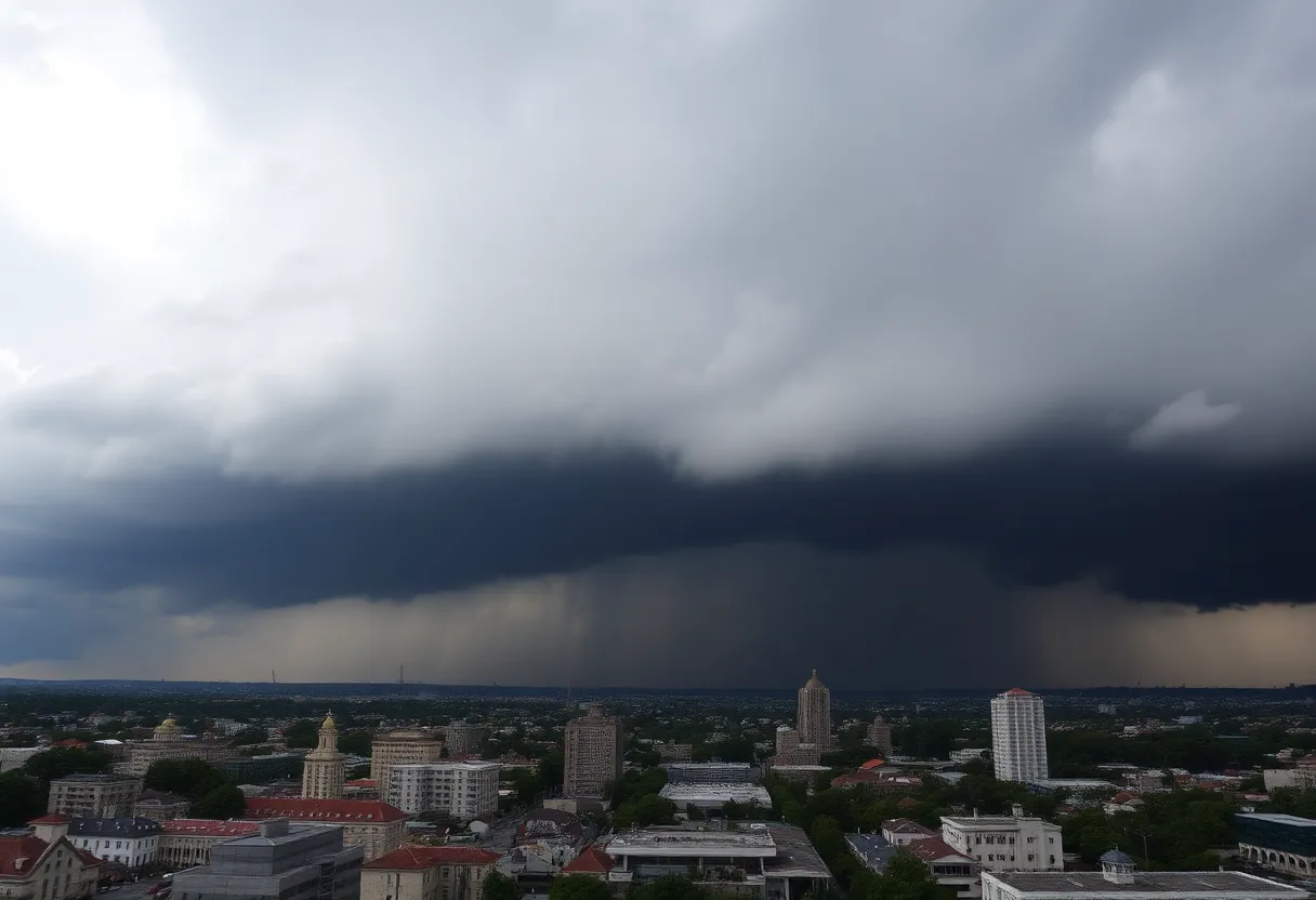 Storm clouds over Memphis indicating severe weather