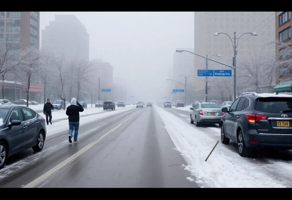Severe winter weather in Memphis with snow and ice-covered streets